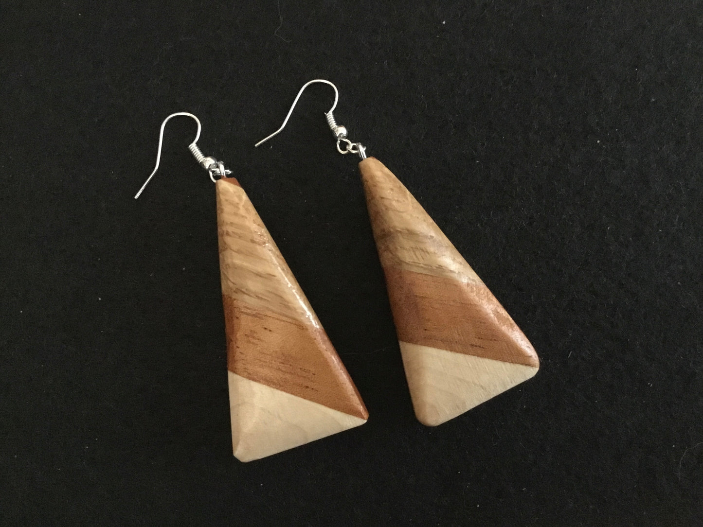 White oak, Cherry and Maple triangle earrings