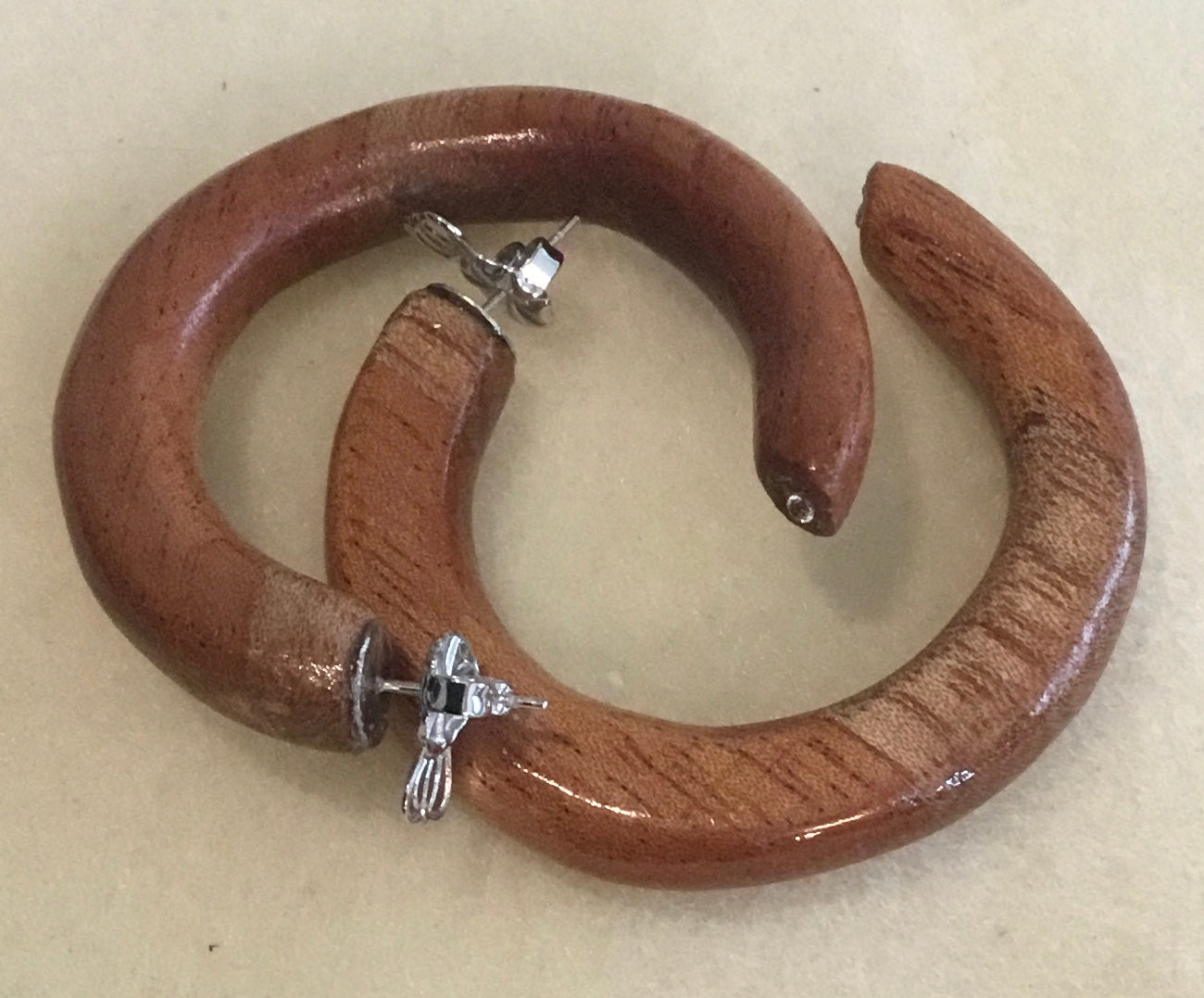 Large wooden hoop earrings
