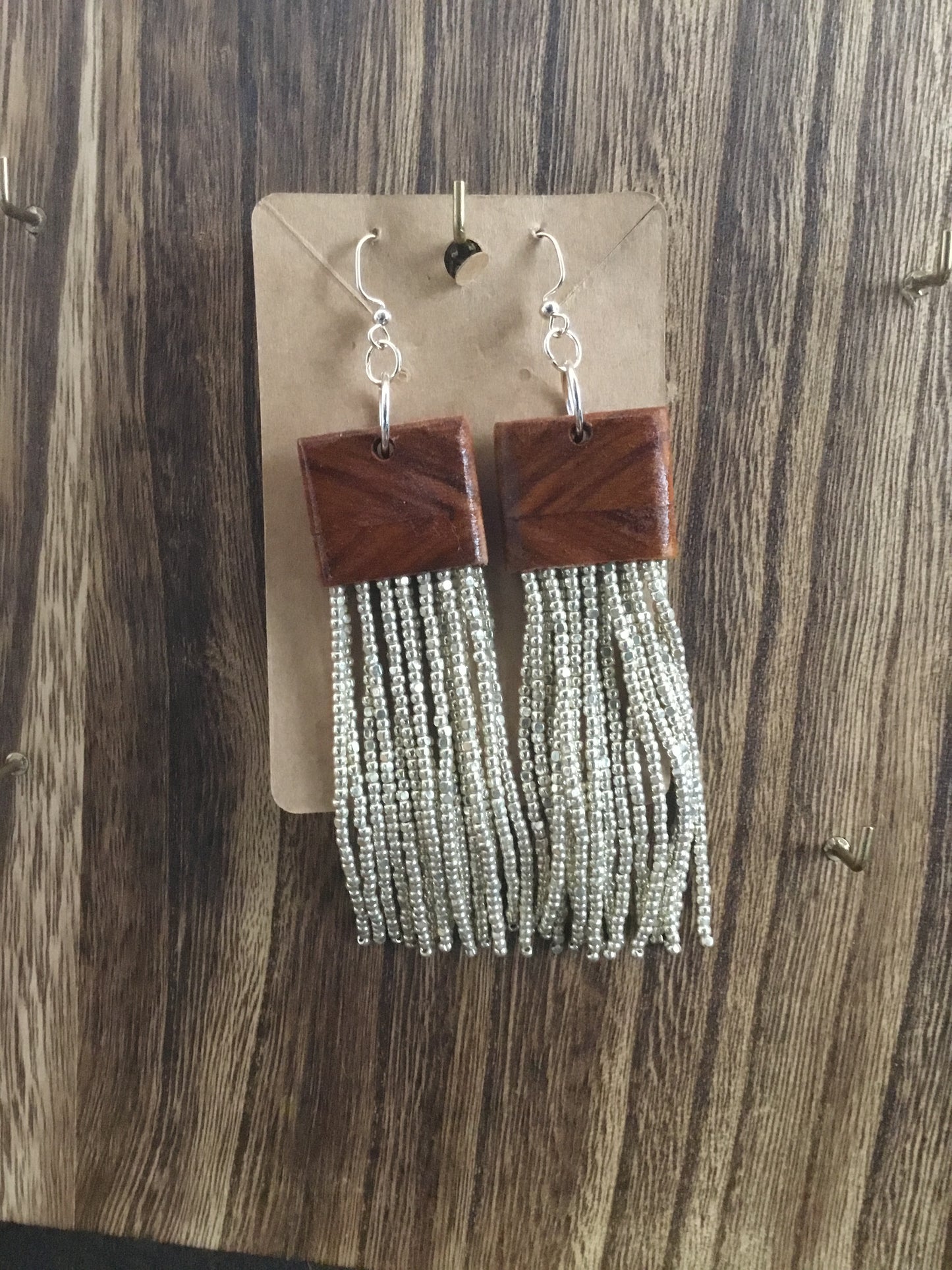 Long Canary wood and Champagne seed beads