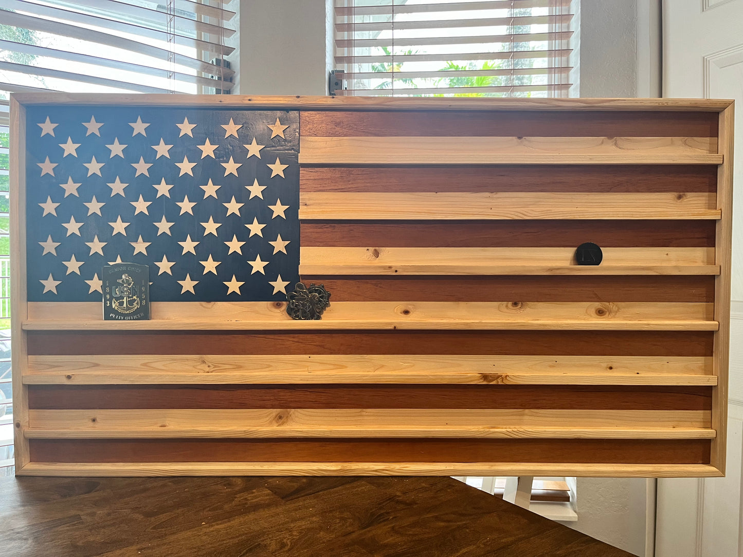 Challenge Coin Display American Flag Wall Decor Rustic