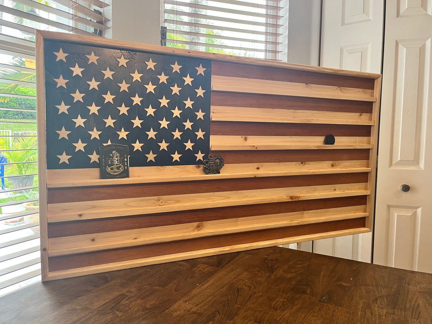 Challenge Coin Display American Flag Wall Decor Rustic