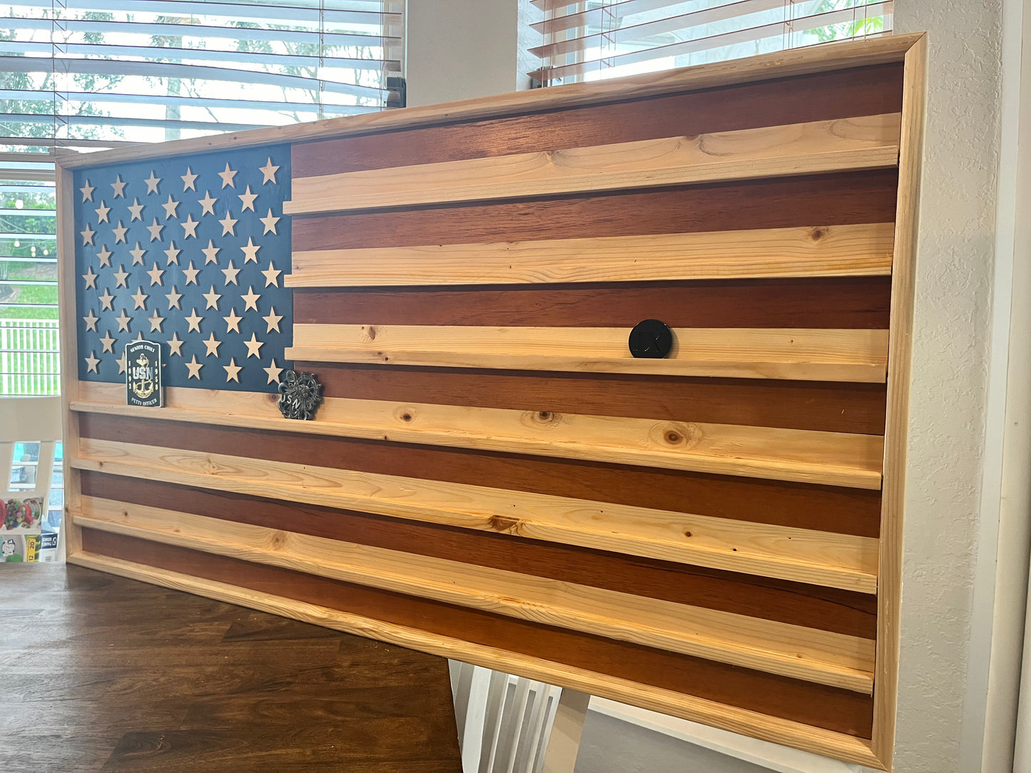 Challenge Coin Display American Flag Wall Decor Rustic