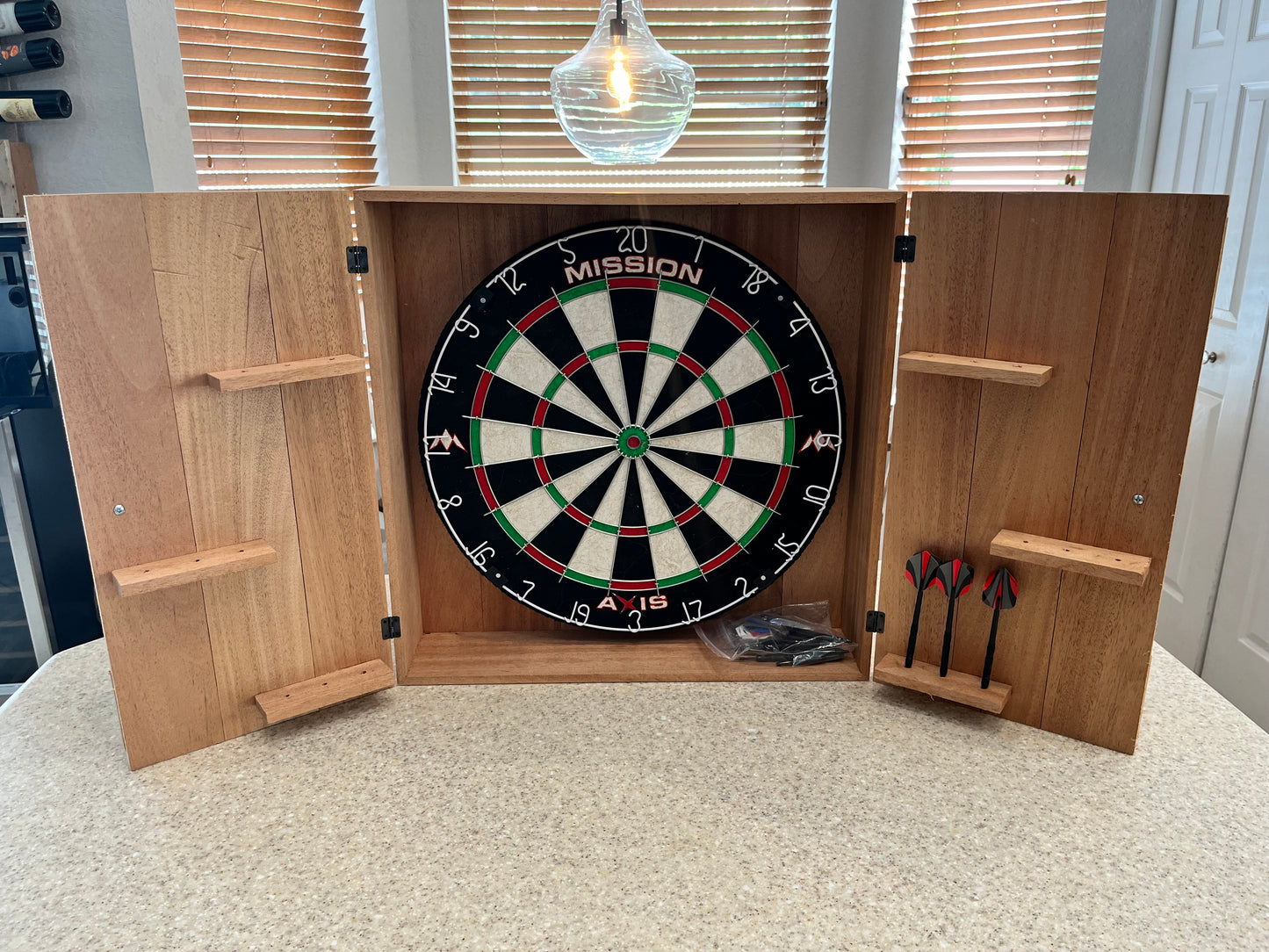 Dartboard Cabinet with Darts for Outdoor or Gameroom Fun