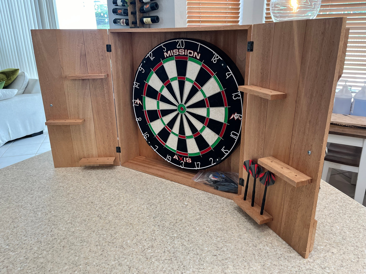 Dartboard Cabinet with Darts for Outdoor or Gameroom Fun