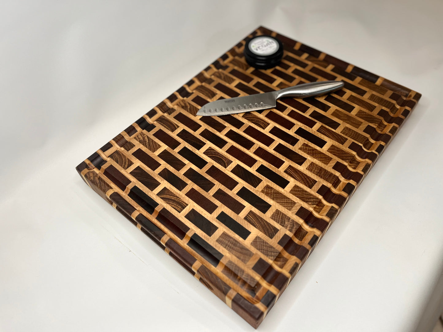 Earth Tones End Grain Subway Pattern Cutting Board