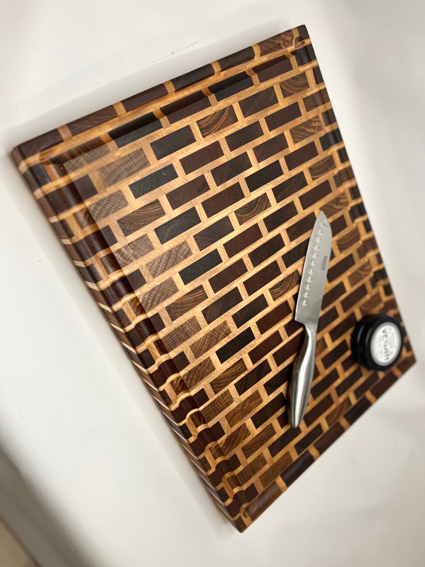 Earth Tones End Grain Subway Pattern Cutting Board