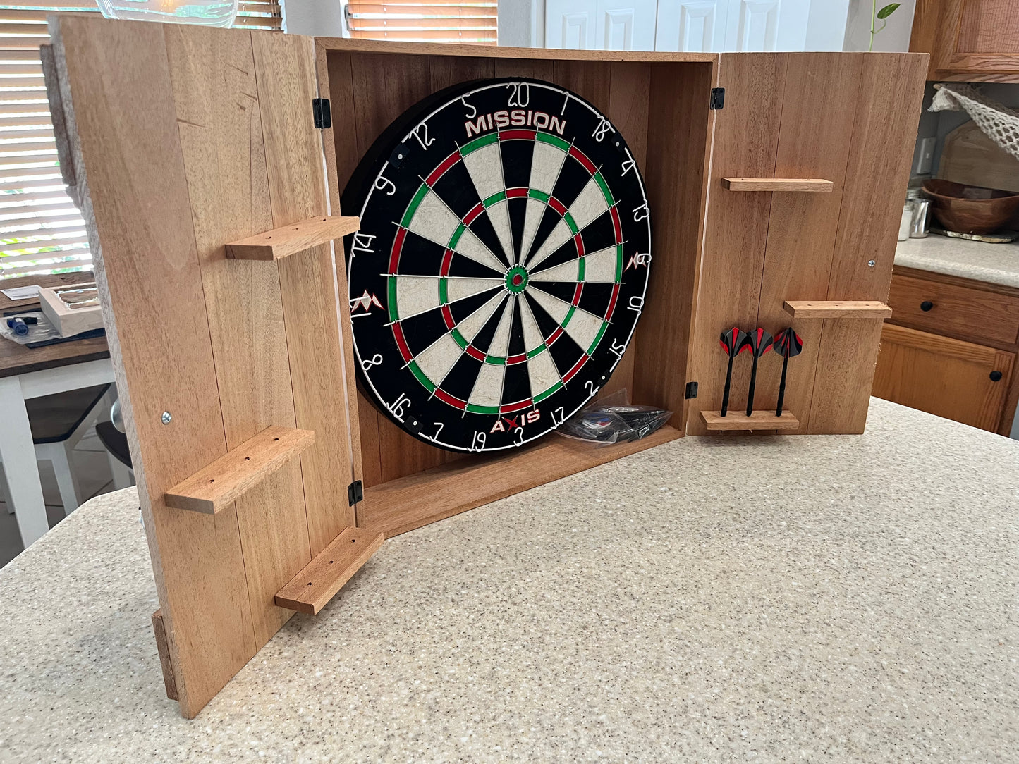 Dartboard Cabinet with Darts for Outdoor or Gameroom Fun