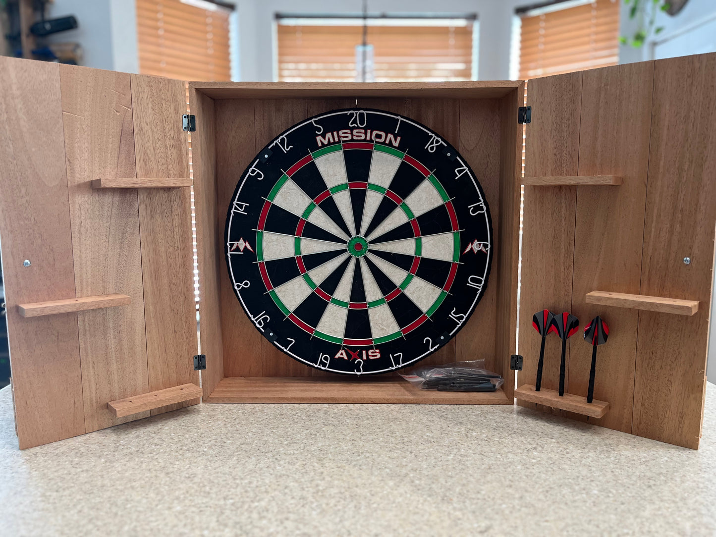 Dartboard Cabinet with Darts for Outdoor or Gameroom Fun