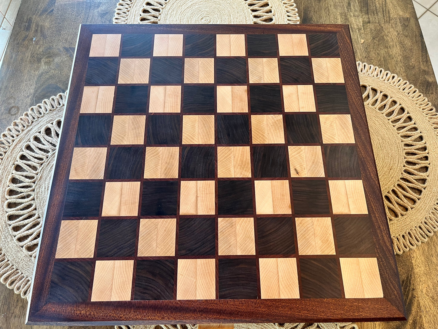 Chess Board End Grain With Drawers For Storage And Chess Pieces