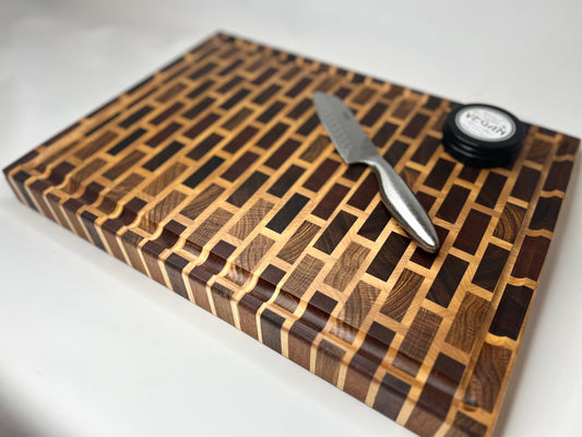 Earth Tones End Grain Subway Pattern Cutting Board