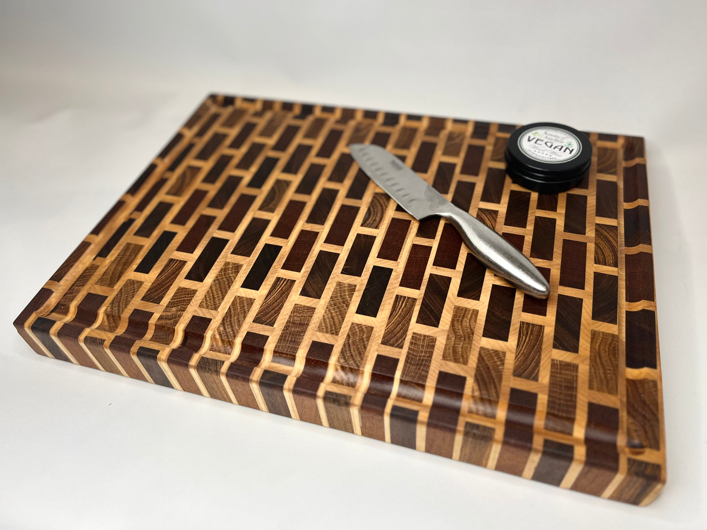 Earth Tones End Grain Subway Pattern Cutting Board