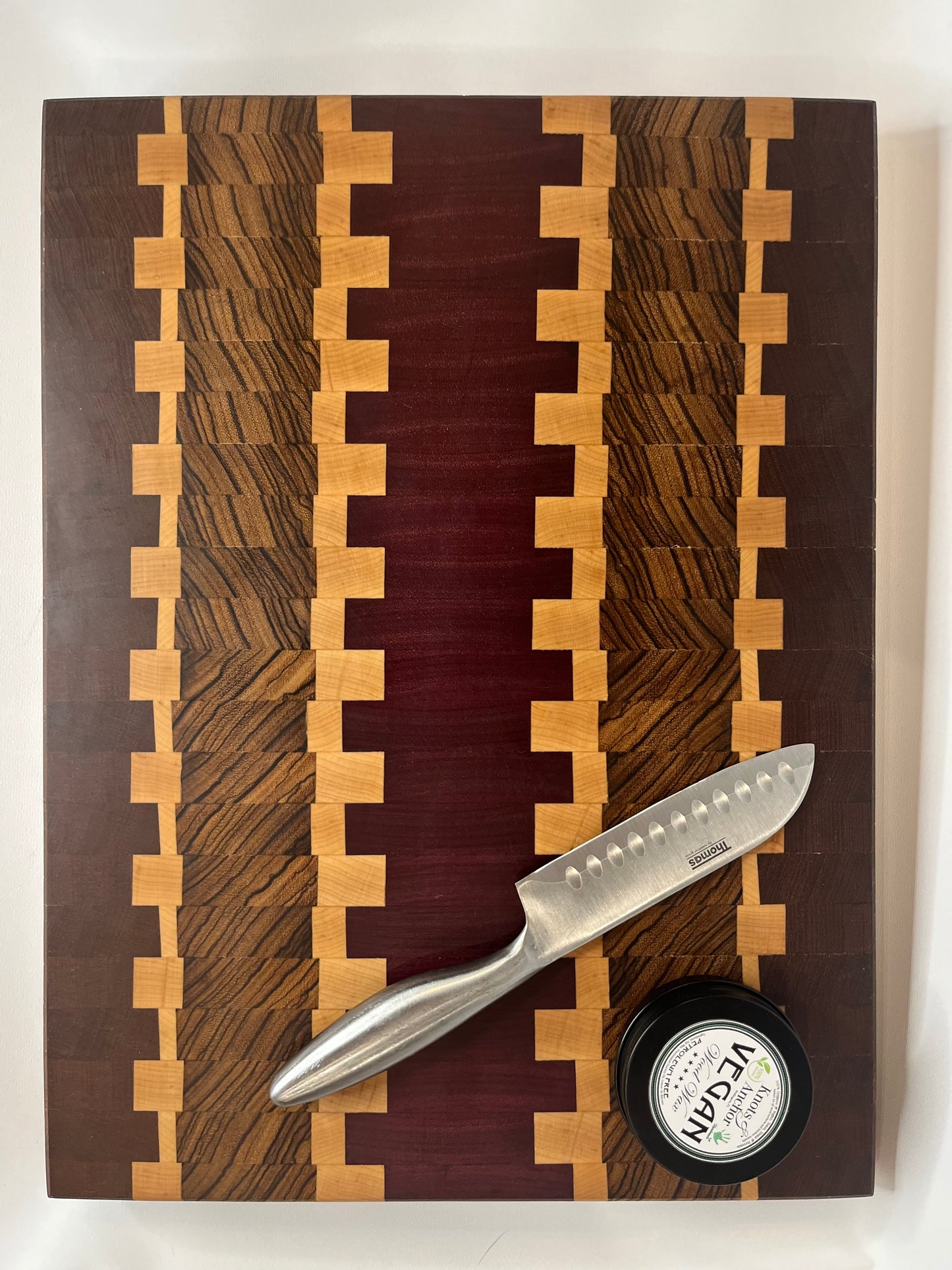 The “Elegance” - Purpleheart and Zebrawood End Grain Cutting Board