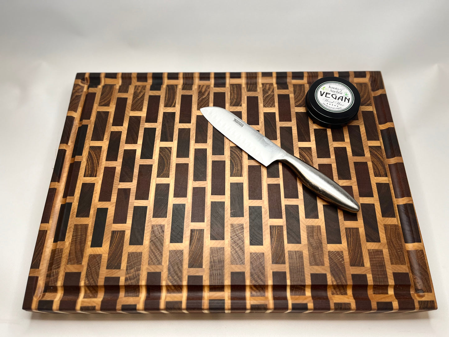 Earth Tones End Grain Subway Pattern Cutting Board