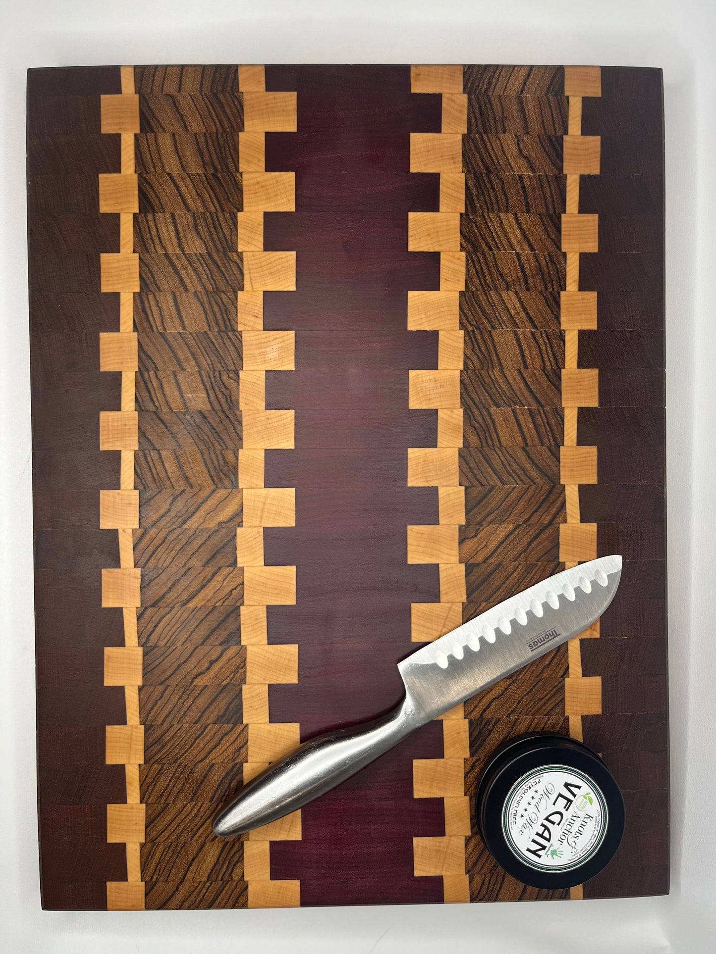 The “Elegance” - Purpleheart and Zebrawood End Grain Cutting Board