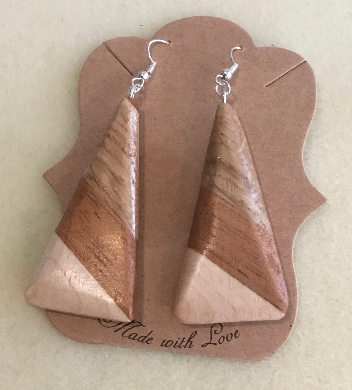 White oak, Cherry and Maple triangle earrings
