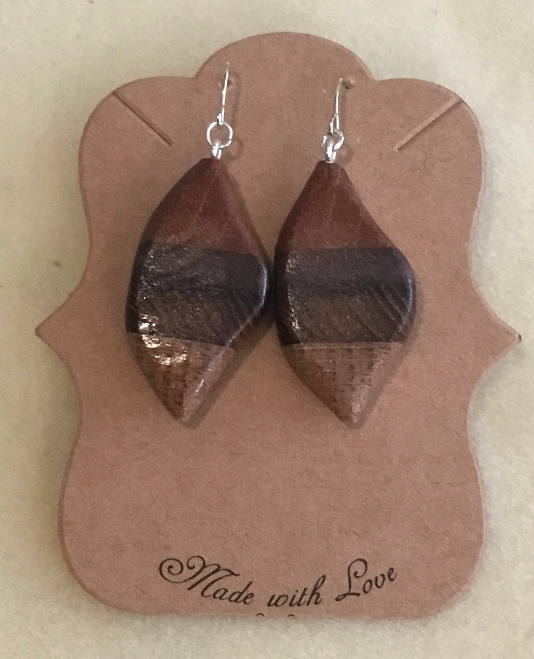 Leaf shaped Padauk, Maple and White oak earrings
