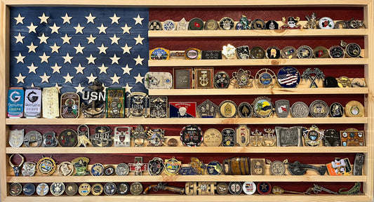 Challenge Coin Display American Flag Wall Decor Rustic