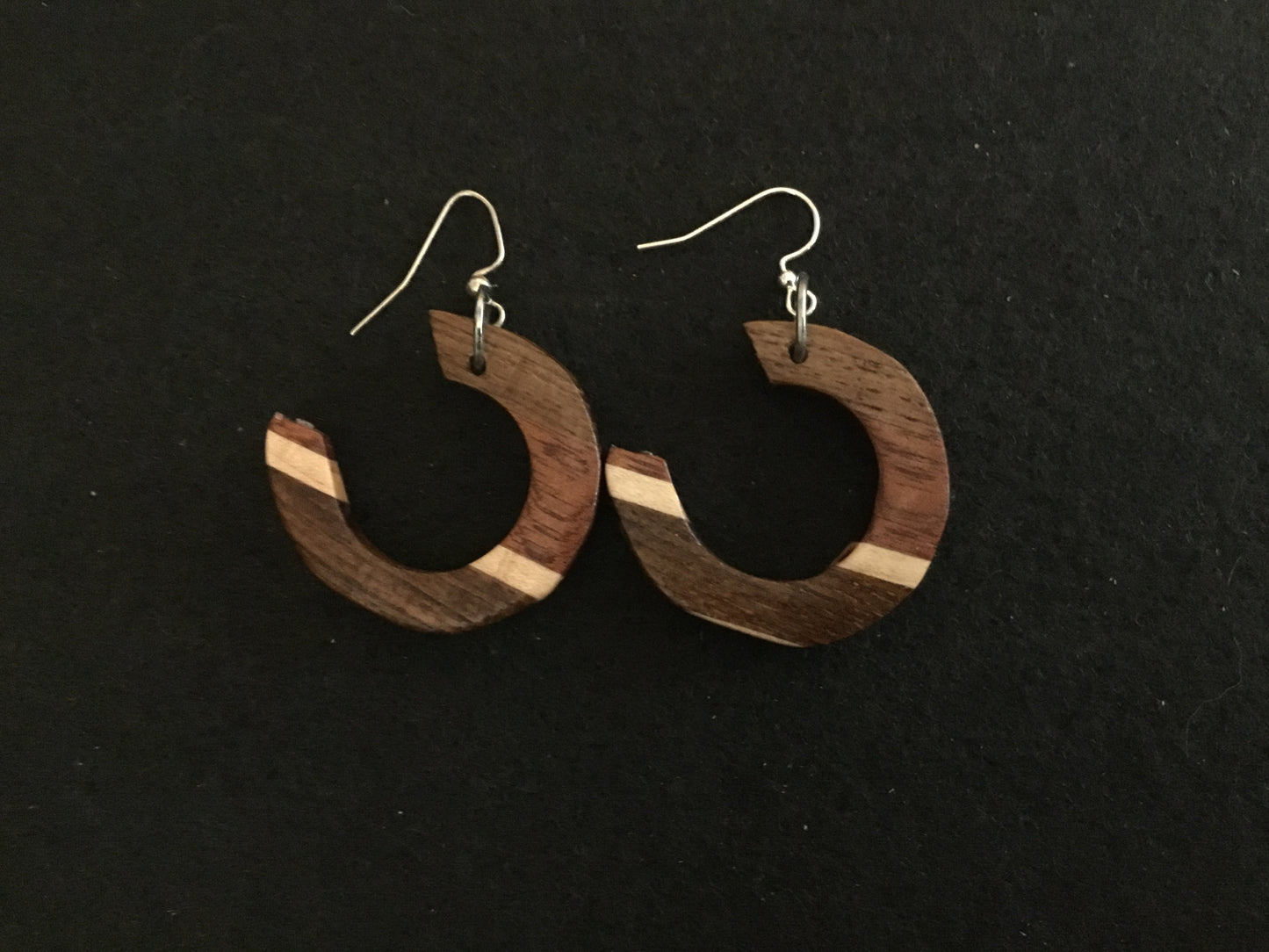 Walnut and Maple hoops earrings