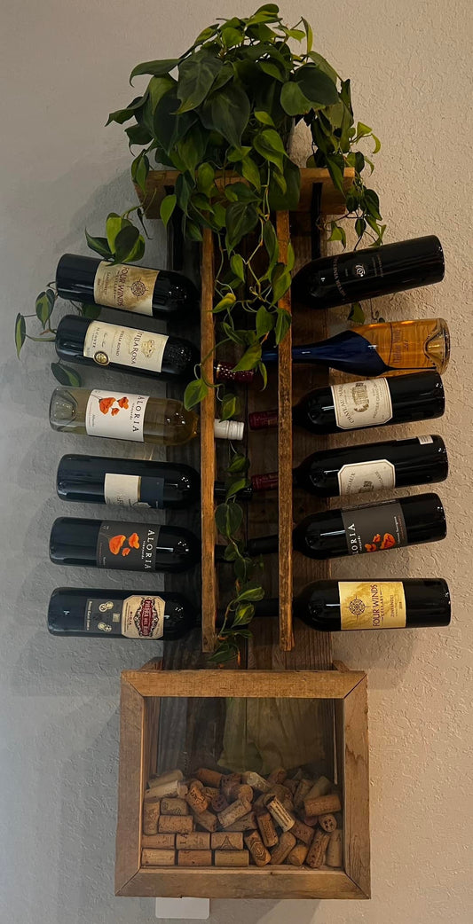 Wine Bottle Rack with Cork Display - Wall Mounted