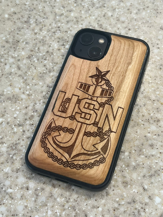 Navy Chief Wood Cell Phone Covers