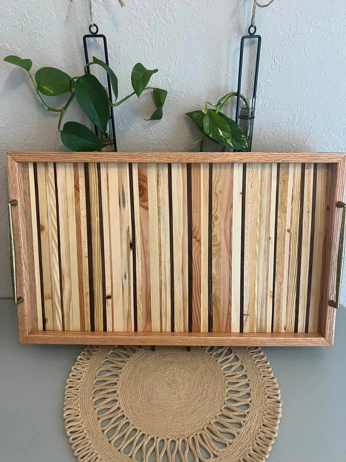 Serving Tray Multi Pattern and Multi Color Wood with Handles