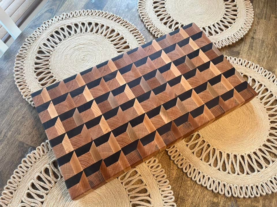 3D Blocks Shadow Pattern End Grain Cutting Board and Charcuterie Board